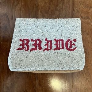 Pink and white “BRIDE” beaded clutch - Island to East Side